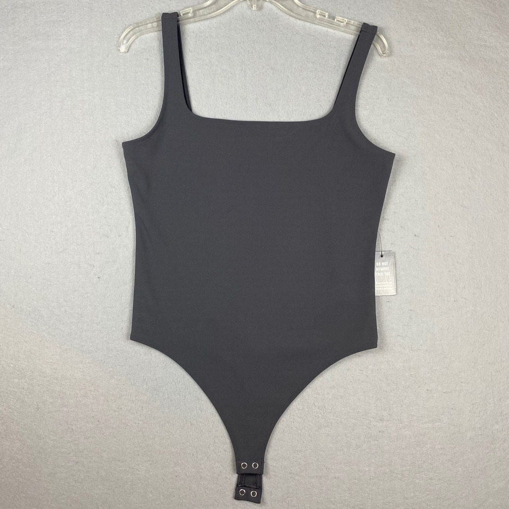 Express Gray Square Neck Tank Bodysuit Size Medium NWT Baddie Capsule Layering